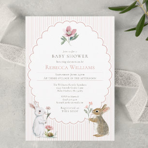 Rosa randig skogskanin flicka baby shower inbjudningar