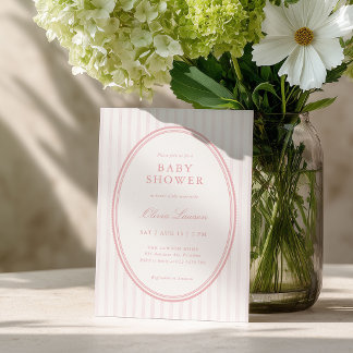 Rosa randig snygg baby shower-inbjudan inbjudningar