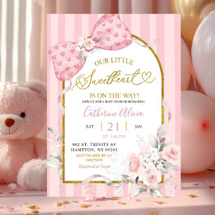 Rosa randig söt coquette baby shower inbjudningar