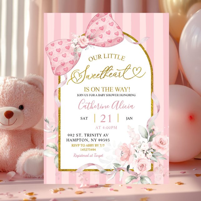 Rosa randig söt coquette baby shower inbjudningar (Skapare uppladdad)