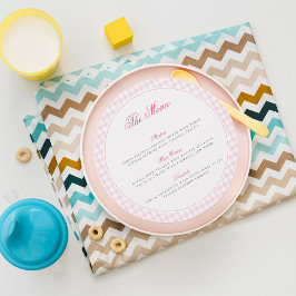 Rosa randig teddybjörn neutral baby shower meny