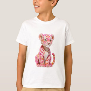 Rosa randig tigerunge illustration barn t shirt