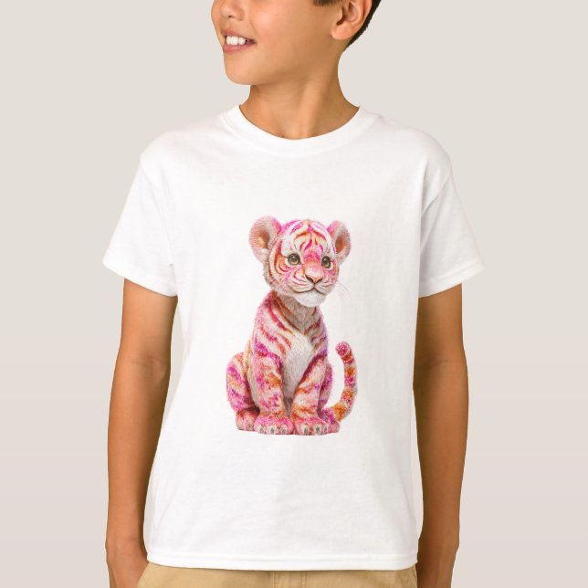 Rosa randig tigerunge illustration barn t shirt (Framsida)