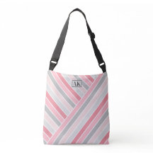 Rosa randig totebag med monogramm