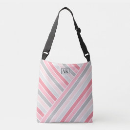 Rosa randig totebag med monogramm axelväska