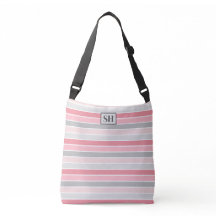 Rosa randig totebag med monogramm