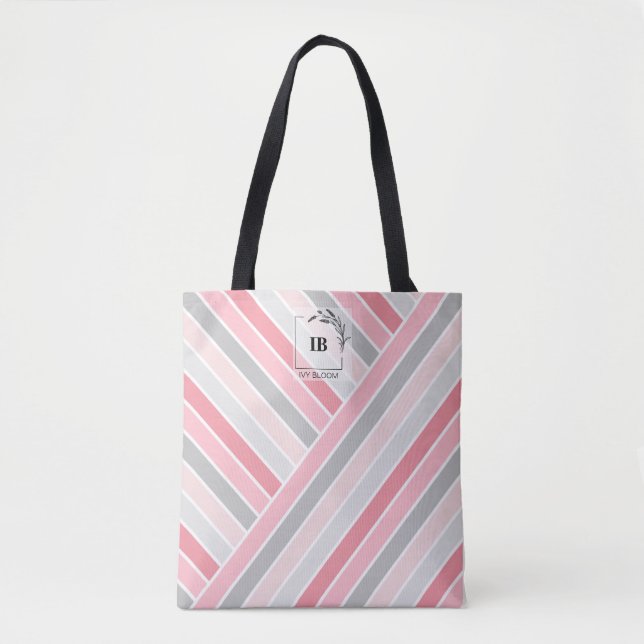 Rosa randig totebag med monogramm tygkasse (Framsida)