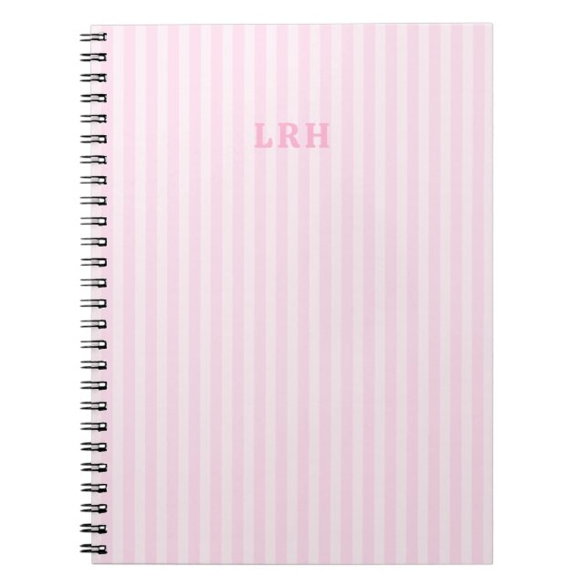 Rosa randig vintage-design 3 initialer monogram anteckningsbok (Framsidan)