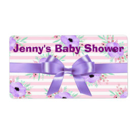 Rosa randiga lila blommiga vattenflasketiketter fraktsedel