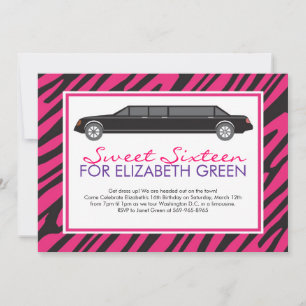 Rosa randiga limousine-inbjudningar inbjudningar