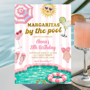Rosa randiga margaritas vid poolen födelsedag inbjudningar