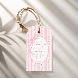Rosa randiga retro-båge elegant baby shower-favor presentetikett
