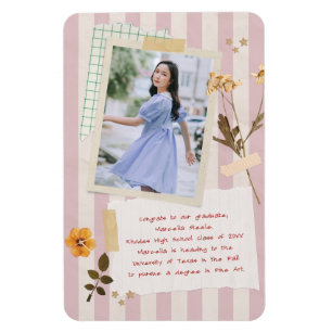 Rosa randiga skolavslutningsfoto i scrapbookstil magnet