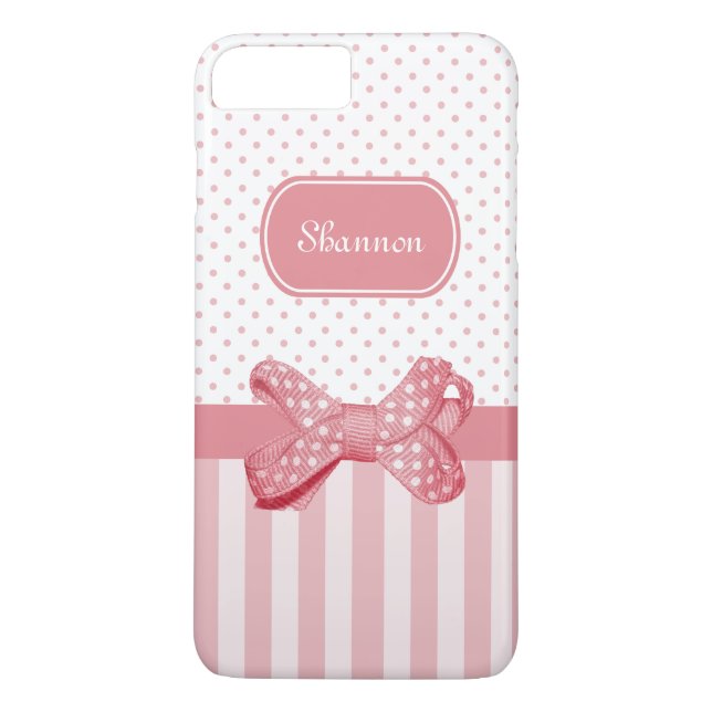 Rosa randiga söt prickig rosett med namn Case-Mate iPhone skal (Baksida)