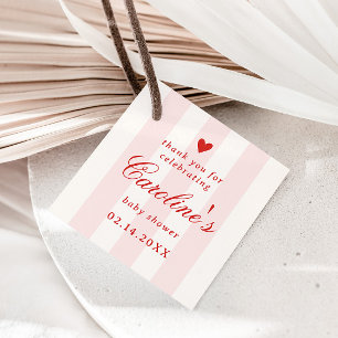 Rosa randigt hjärta Alla hjärtans dag baby shower Gåvor Etiketter