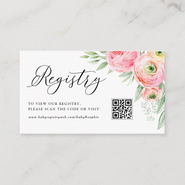 Rosa Ranunculus Baby Shower QR-kodregister Tilläggskort (Framsida)