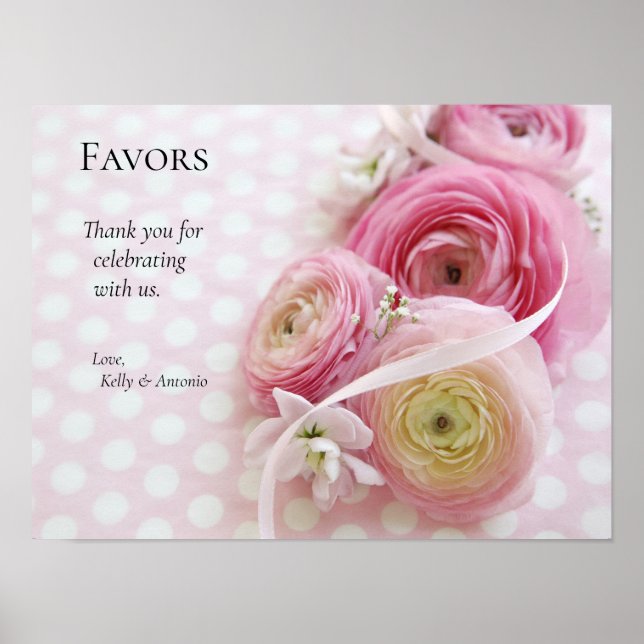 Rosa ranunculus på polka dots-tecken poster (Framsidan)