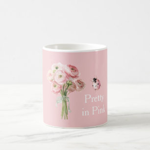 Rosa ranunkelblommor Nyckelpiga Kaffemugg