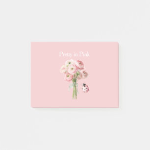 Rosa ranunkelblommor Nyckelpiga Post-it Block