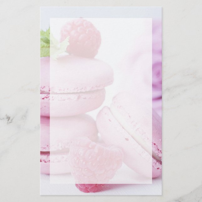 Rosa Raspberry Macarons Fransk Pastry Photo Brevpapper (Framsida)