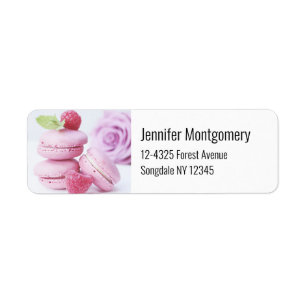 Rosa Raspberry Macarons Fransk Pastry Photo Returadress Etikett