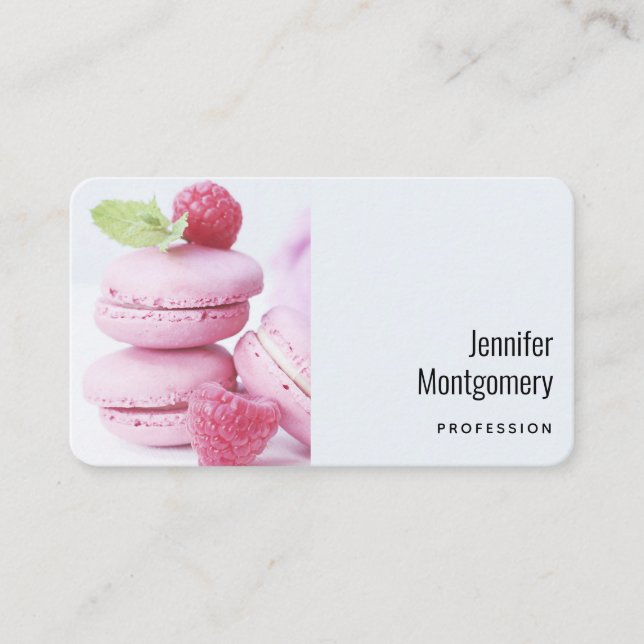 Rosa Raspberry Macarons Fransk Pastry Visitkort (Framsida)