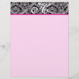 Rosa Raspberry Monogram Letterhead Black Paisley