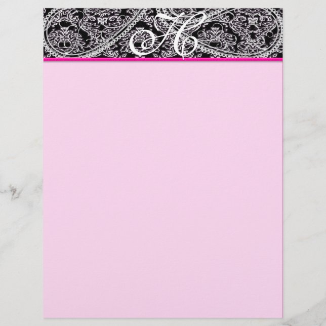 Rosa Raspberry Monogram Letterhead Black Paisley (Framsida)