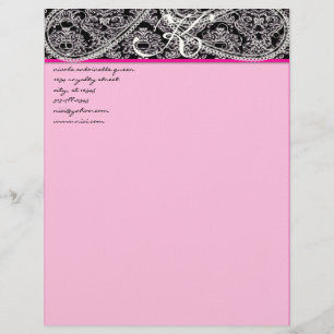 Rosa Raspberry Monogram Letterhead Black Paisley Brevhuvud