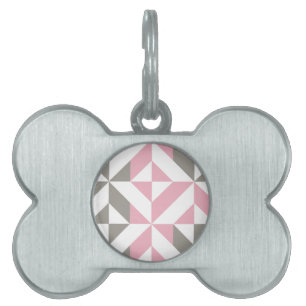 Rosa Raspberry och Silver Geometric ZigZag ID-bricka Husdjur