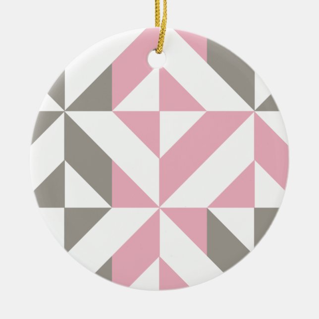 Rosa Raspberry och Silver Geometric ZigZag Julgransprydnad Keramik (Framsidan)