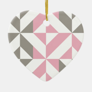 Rosa Raspberry och Silver Geometric ZigZag Julgransprydnad Keramik