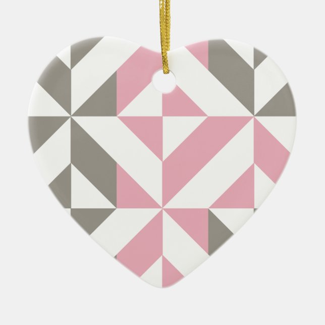 Rosa Raspberry och Silver Geometric ZigZag Julgransprydnad Keramik (Framsidan)