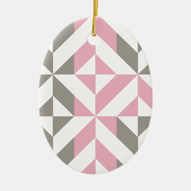 Rosa Raspberry och Silver Geometric ZigZag Julgransprydnad Keramik (Framsidan)