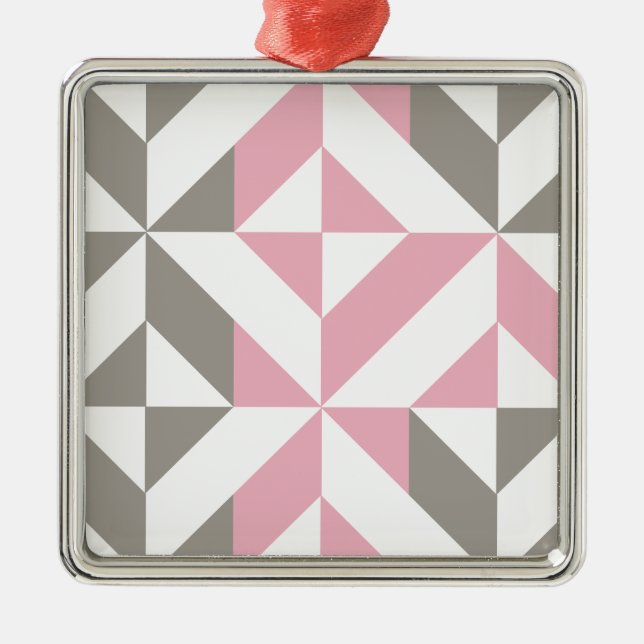 Rosa Raspberry och Silver Geometric ZigZag Julgransprydnad Metall (Framsidan)