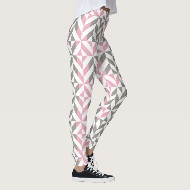 Rosa Raspberry och Silver Geometric ZigZag Leggings (Höger)