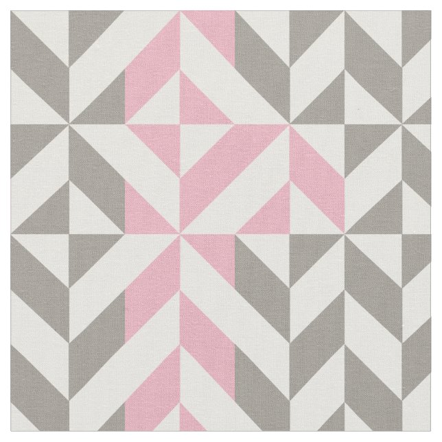 Rosa Raspberry och Silver Geometric ZigZag Tyg (Närbild)