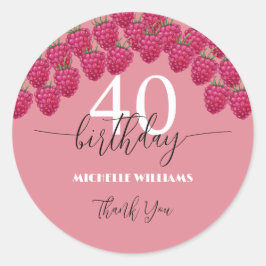 Rosa Raspberry Watercolor Art Calligraphy Birthday Runt Klistermärke