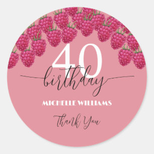 Rosa Raspberry Watercolor Art Calligraphy Birthday Runt Klistermärke