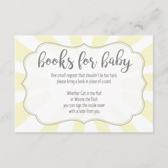 Rosa Ray of Sunshine Baby Shower Bok Request Card Tilläggskort (Framsida)