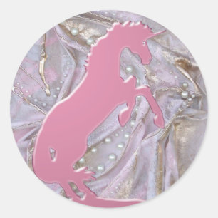 Rosa Rearing Unicorn Silhouette (texturerad) Runt Klistermärke