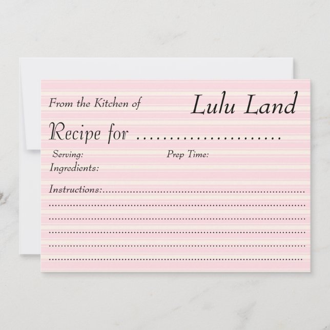 Rosa receptkort för anpassning (Framsida)