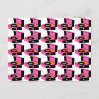 Rosa Record Player Houndstooth-vykort