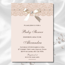 Rosa Recue Bow Pearl Snöre Baby Shower Inbjudningar