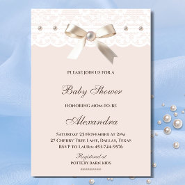 Rosa Recue Bow Pearl White Snöre Baby Shower Inbjudningar
