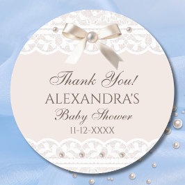 Rosa Recue Bow Snöre Baby Shower Tack Runt Klistermärke