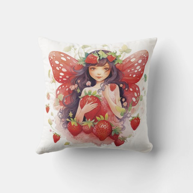 Rosa Red and Grönt Strawberry Fairy Dekorativ kudd Kudde (Baksida)
