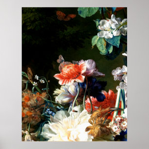 ROSA RED ANEMONES WHITE FLOWERS,BUTTERFLY IN BLACK POSTER