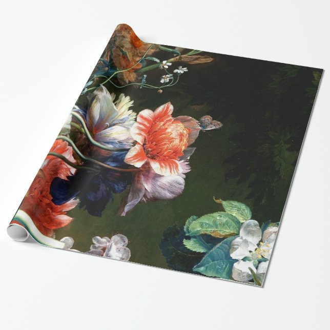 ROSA RED ANEMONES WHITE FLOWERS,BUTTERFLY IN BLACK PRESENTPAPPER (Utrullad)