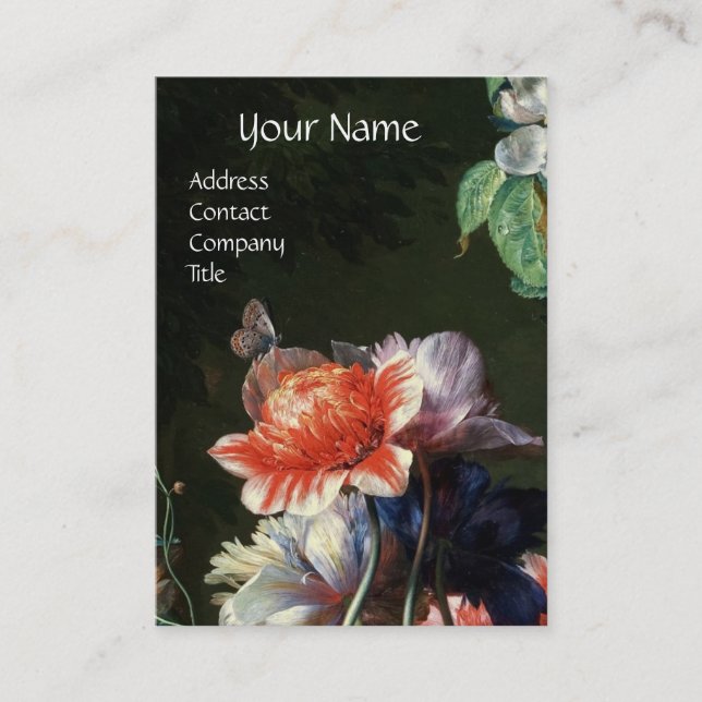 ROSA RED ANEMONES WHITE FLOWERS,BUTTERFLY MONOGRAM VISITKORT (Framsida)